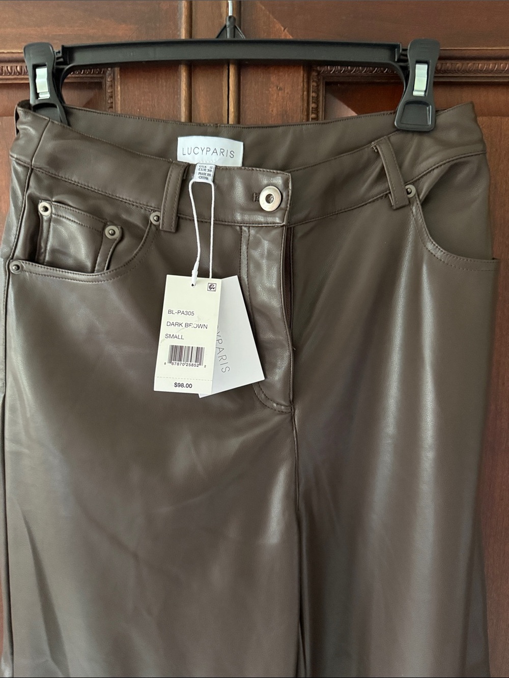 NWT Lucy Paris Dark Brown Faux Leather High-Rise Jeans buttery